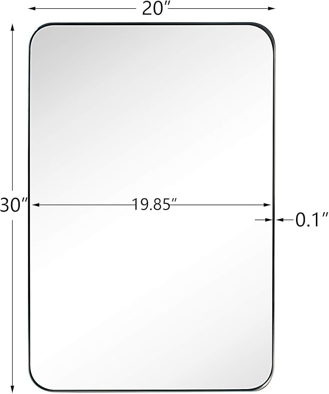 GRACTO 20x30 inch Brushed Nickel Stainless Steel Metal Framed Bathroom Mirror for Wall Mounted Rounded Rectangular Bathroom Vanity Mirror