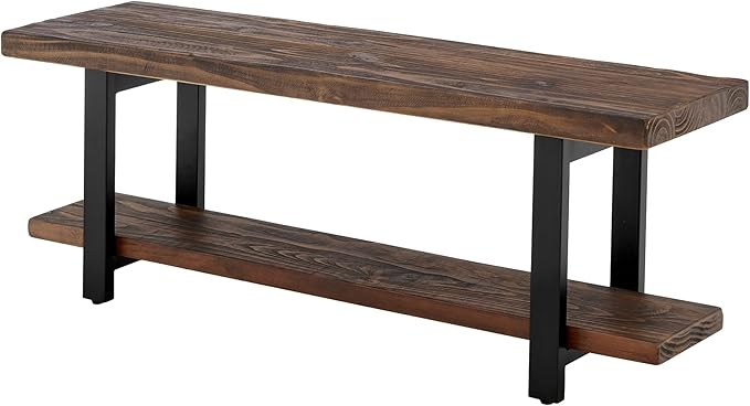 Alaterre Furniture Pomona Entryway Organizer – Modern Rustic 48-Inch Solid Wood Bench & Wall Mounted Coat Hook Set – Space-Saving Mudroom & Hallway Storage for Jackets, Bags & Shoes (Rustic Brown)