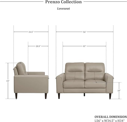 Lexicon 2 Piece Living Room Furniture Sets, Top Grain Leather Leather Match Living Room Sofa Set, Track Arm, Solid Wood Legs, Comfy Couches Including Loveseat & Sofa, 2 Pieces, Latte