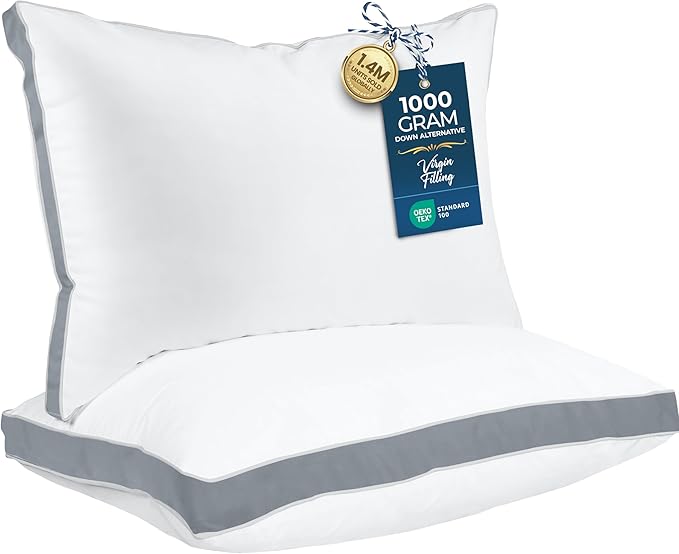 Utopia Bedding Gusseted Pillow (2-Pack) Premium Quality Bed Pillows - Side Back Sleepers - Grey Gusset - Queen - 18 x 26 Inches