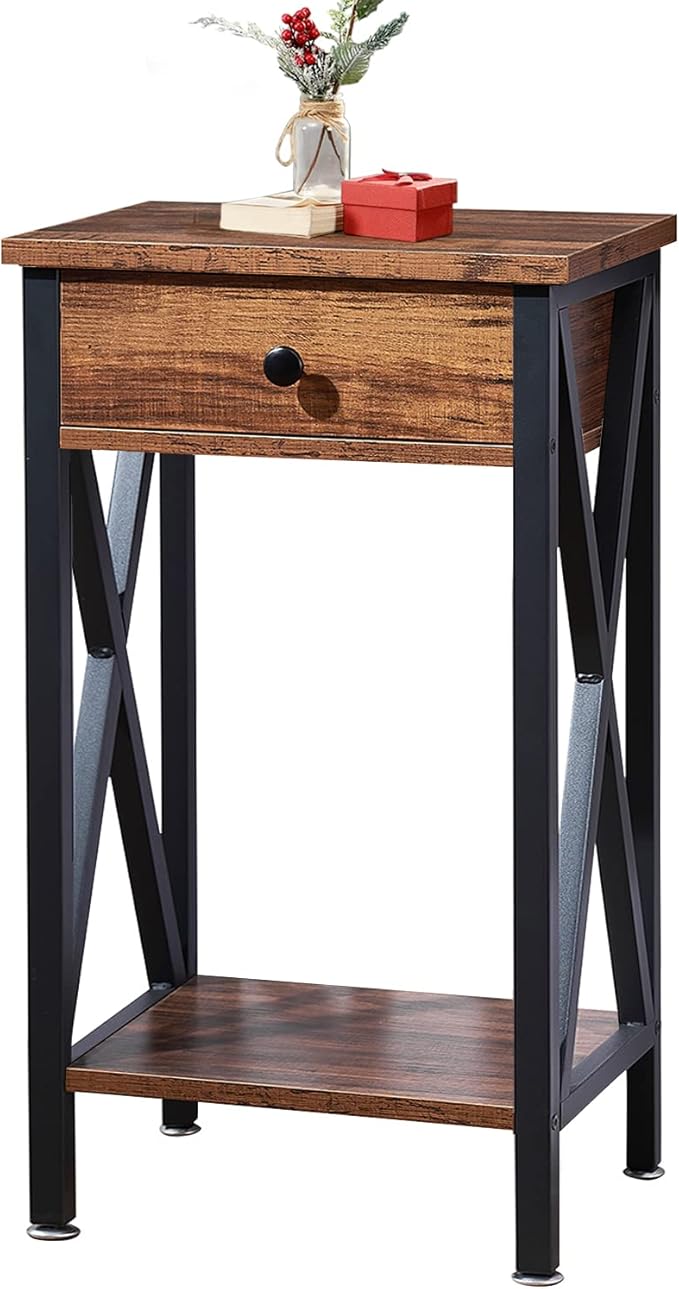 VECELO Modern Nightstand Set 2,27.6 Inch Tall Bedside Table with Drawer and Storage Shelf,Solid Wood Night Stand Bedroom Furniture for Living Room, Bedroom, Entryway