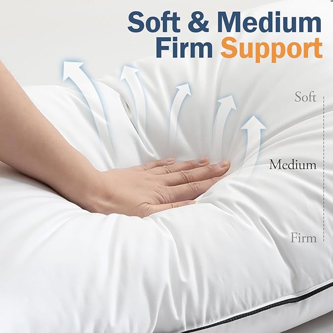 BPC Luxury Hotel Goose Feather Down King Size Pillows Set of 2, Medium Firm Bed Pillows for Sleeping, Organic Cotton Cover, Soft Yet Supportive Down Alternative Surround, RDS Certified, White 20"x36"