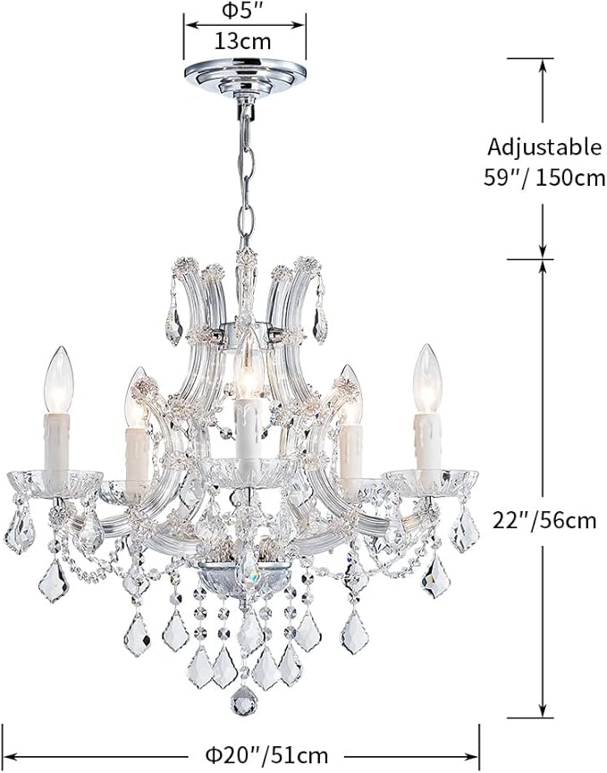 Saint Mossi 5 Light Crystal Maria Theresa Chandelier, Modern K9 Crystal Chandelier Lighting,Crystal Pendant Lighting Fixture for Dining Room,Bedroom,Living Room,H22 x W20 with Adjustable Chain