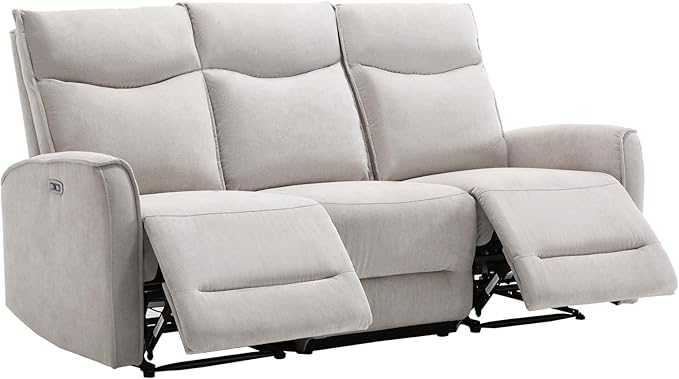 ANJ Power Reclining Loveseat Sofa for Living Room, 80" Wide Overstuffed 3 Seater Electric Reclining Couch Recliner with Ergonomic,Modern Soft Fabric Double Recliner Sofa,Light Grey