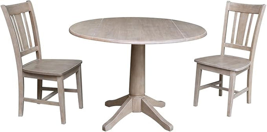 International Concepts 42" Round Top Pedestal 2 Chairs Dining Table, Washed Gray Taupe