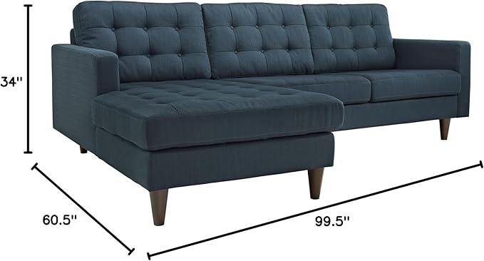 Modway Empress Mid-Century Modern Upholstered Fabric Left-Arm Facing Sectional Sofa in Azure