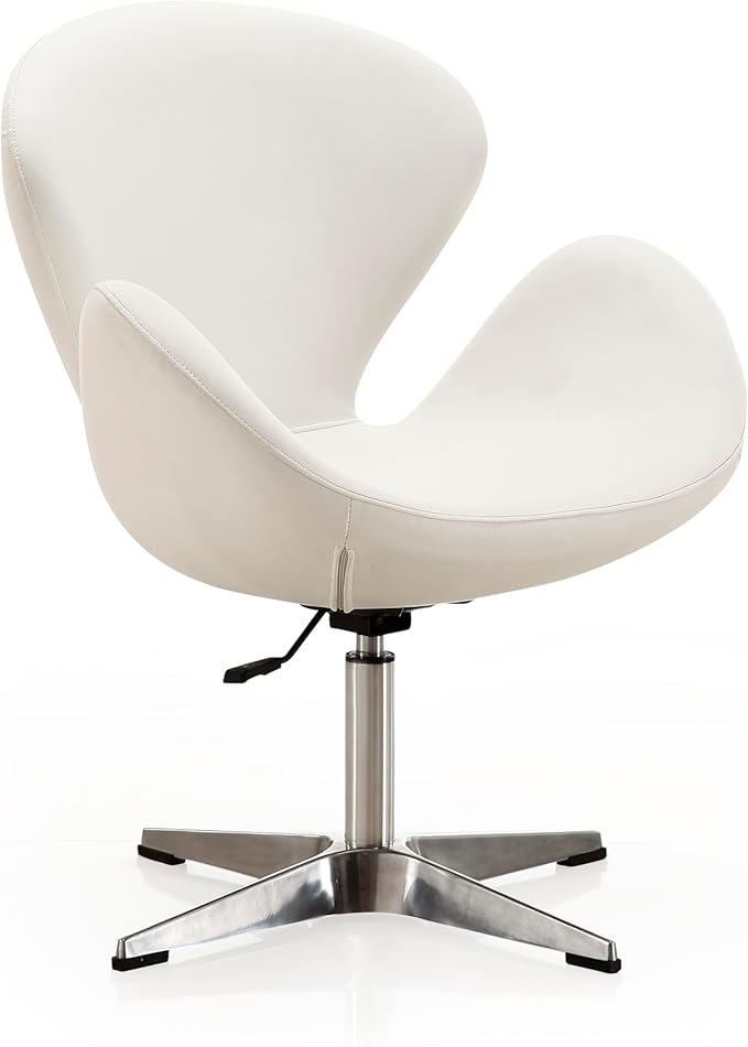 Manhattan Comfort Raspberry Adjustable Swivel Accent Chair with 360° Turn, Polished Chrome Base, Modern Retro Design, Versatile Seat Ideal for Any Room, Set of 2, White