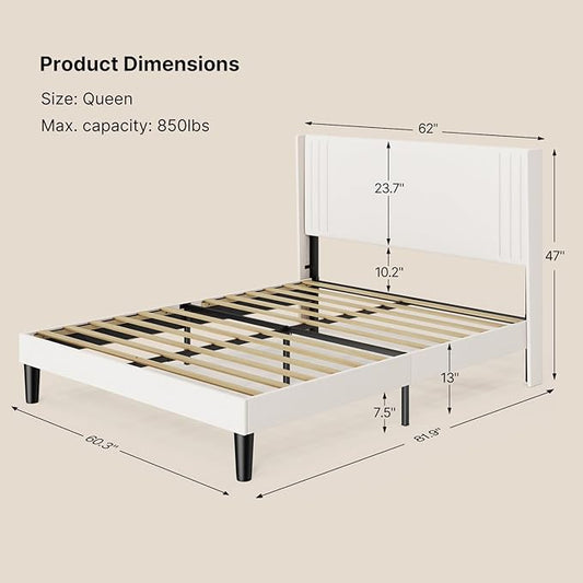 Gizoon Queen Bed Frame, Upholstered Platform Bed with Wingback and Modern Geometric Headboard, Wooden Slats, Noise-Free, No Box Spring Needed