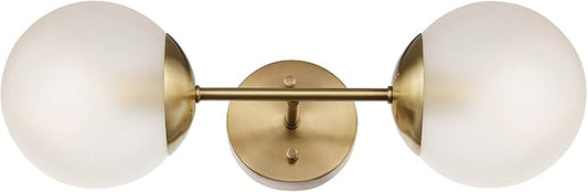 Globe Electric Celestia 2-Light Wall Sconce, Matte Brass, Frosted Glass Shades