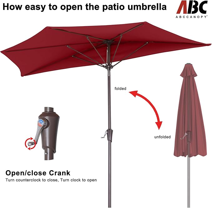 ABCCANOPY Patio Umbrella 11FT - Outdoor Half Umbrellas for Patio, Backyard, Garden, Deck (Wine Red)