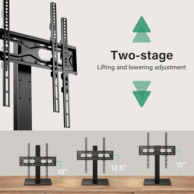 FURWOO Universal TV Stand for 27 to 65 inch LCD LED TVs 4 Level Height Adjustable TV Stand Base with Tempered Glass Base Table Top Stand Vesa 400x400mm