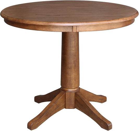 IC INTERNATIONAL CONCEPTS 36" Solid Wood Round Top Pedestal Table in Distressed Oak - 29.9" Height