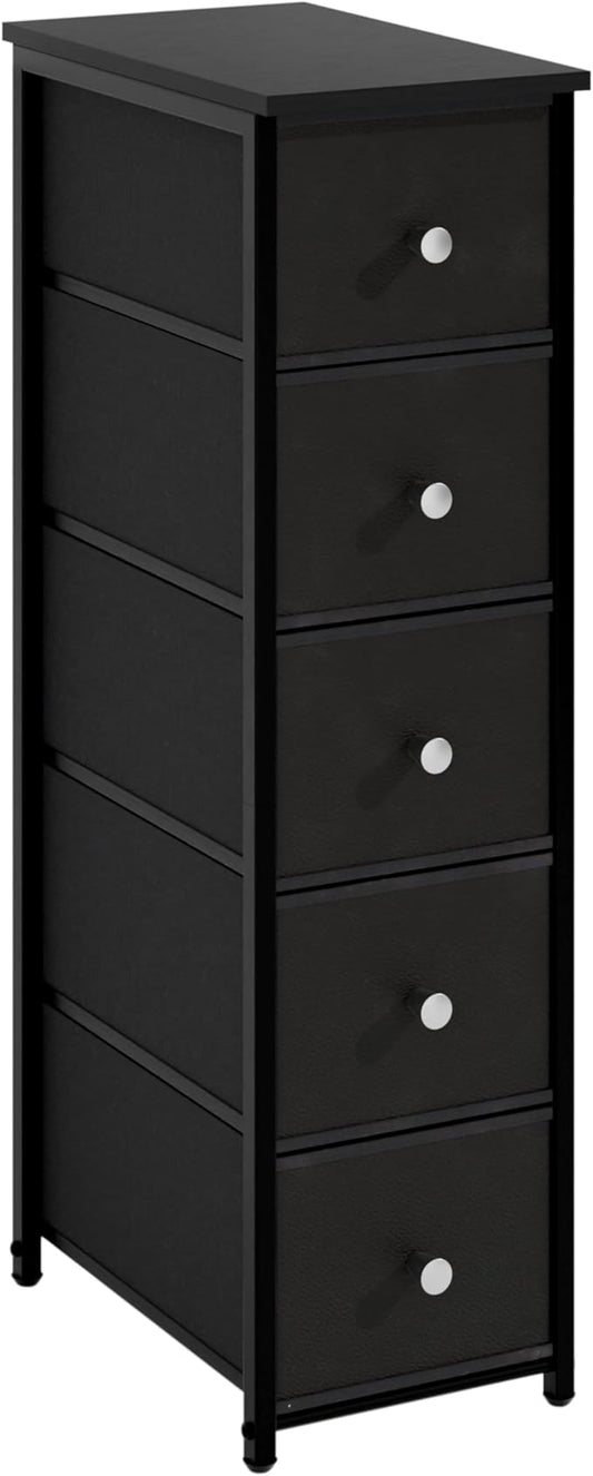 Narrow Storage Cabinet for Small Spaces Slim Bathroom Dresser with Drawers Tall Thin Storage Organizer for Bathroom Bedroom Skinny Cabinet(Black, 5 Drawers)