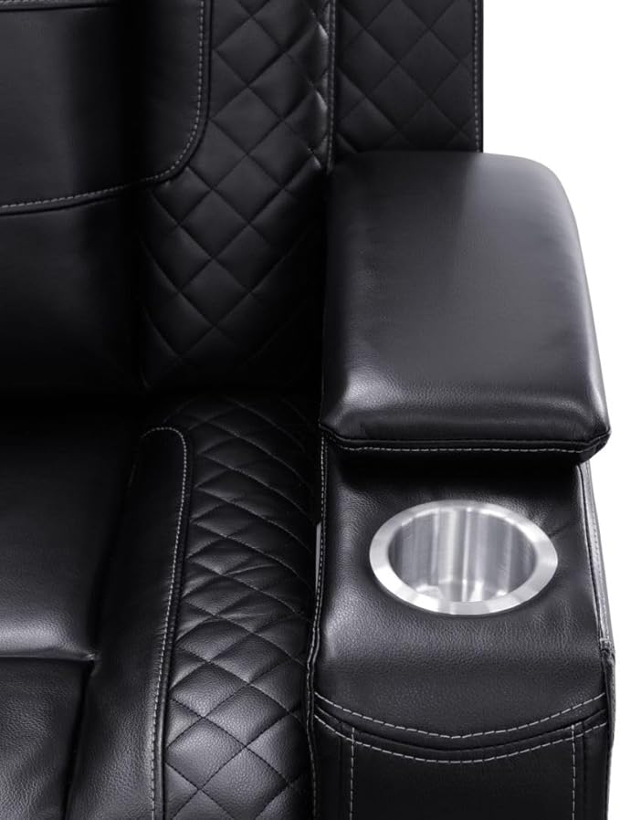 Power Recliner Sectional Sofa with LED Light, Breathing Leather Recliner Sofa Couch with USB Port/Cup Holder/Storage for Living Room (6 Seat Reclining Sectional Couch) (All Black Upgraded Version)