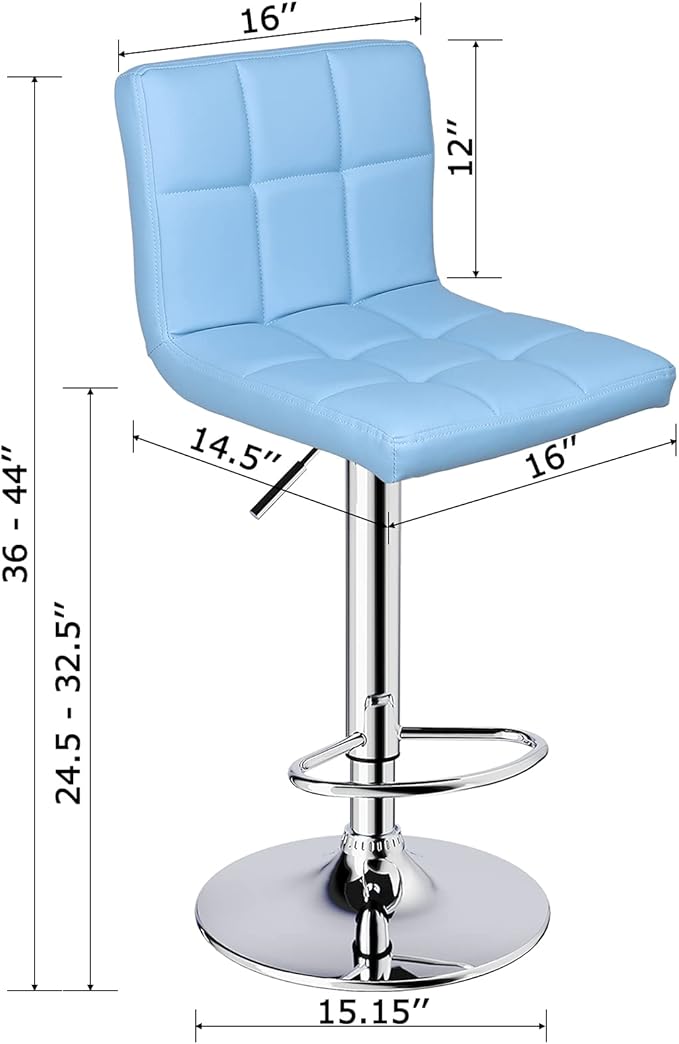 Leopard Bar Stools, Modern PU Leather Adjustable Swivel Bar Stool with Back, Set of 2 (Light Blue)