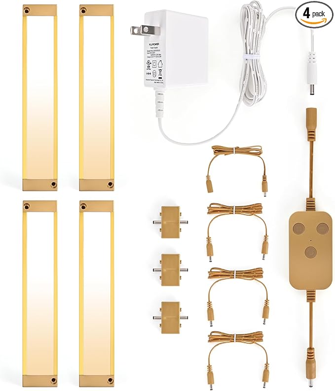 4pack 7inch Dimmable LED Kitchen Light Kit, 2700-6000K Smart Closet Cabinet Lighting Fixture APP Control, Compatible with Alexa, Google Assistant, for Under Counter, Garage, Pantry (Gold)