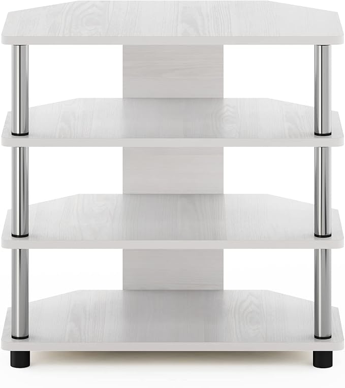 Furinno Econ Easy Assembly 4-Tier Petite Entertainment Center TV Stand for TV up to 25 Inch with Stainless Steel Tubes, White Oak/Chrome
