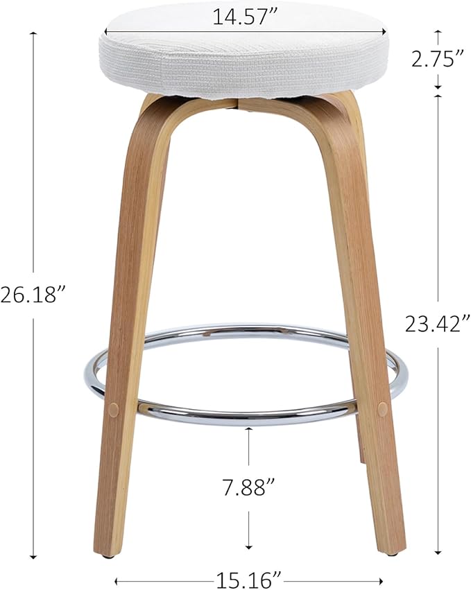 Swivel Bar Stools Set of 2 for Island Kitchen, Modern 26" Backless Counter Height Bar Stools, 360 Swivel Saddle Seat, White