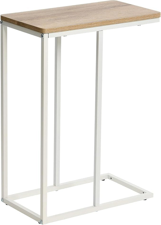 Household Essentials Jamestown C-Shaped Side End Table Coastal Oak Rustic Wood Grain and White Metal