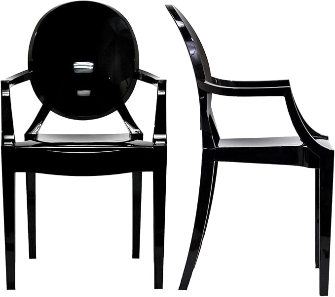 Modway Casper Modern Acrylic Stacking Two Dining Armchairs in Black