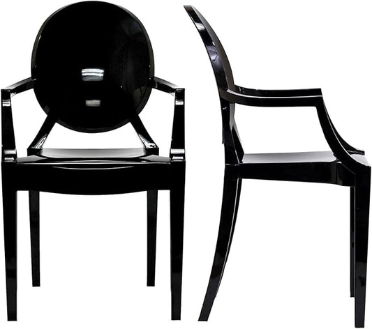 Modway Casper Modern Acrylic Stacking Two Dining Armchairs in Black
