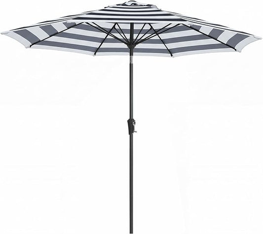 JEAREY 9FT Outdoor Patio Umbrella,Market Table Umbrella with 8 Fiberglass Ribs, Pool Umbrella with Tilt and Crank, UV Protection Lightweight & Wind-Resistant for Lawn, Garden, Deck and Backyard, Black-White Stripe