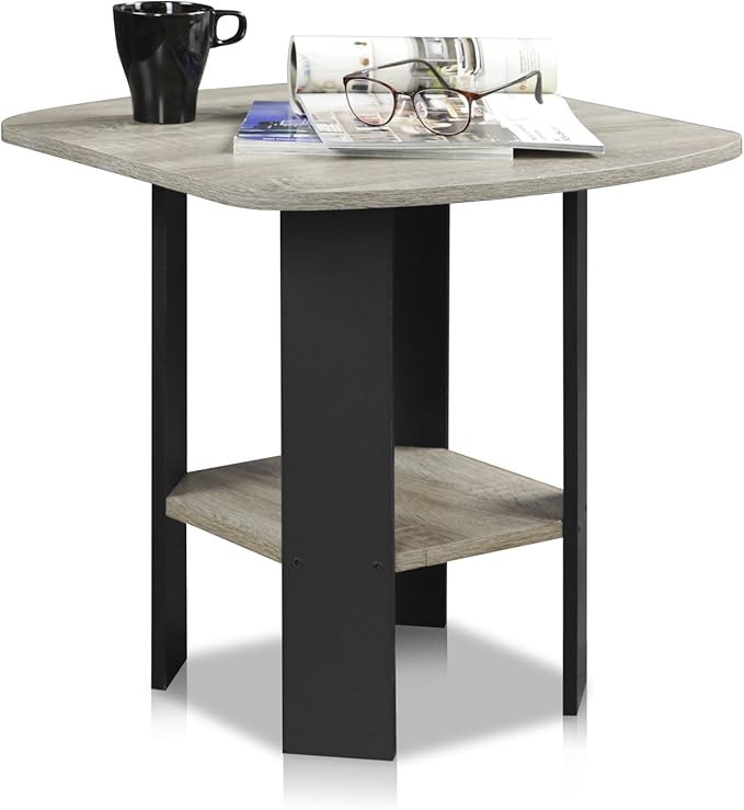 Furinno SIMPLE DESIGN Side Table Set of 2, 2-Tier Modern End Table with Soft Edges, Open Shelves Night Stand, Bedside Table, for Living Room, Bedroom, French Oak