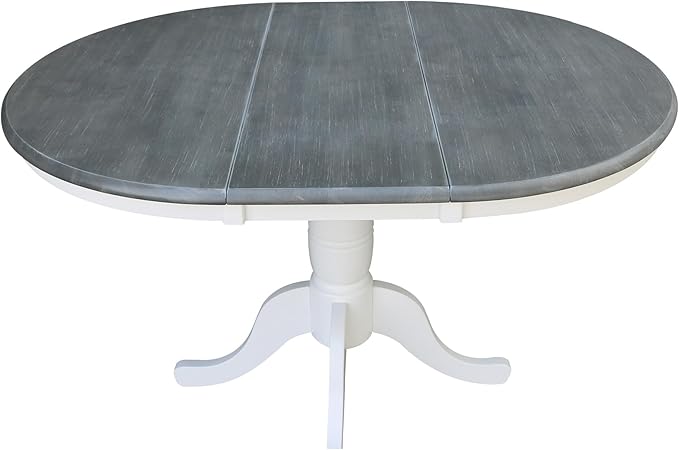 International Concepts 36" Wood Round Table with 12" Leaf in White/Heather Gray