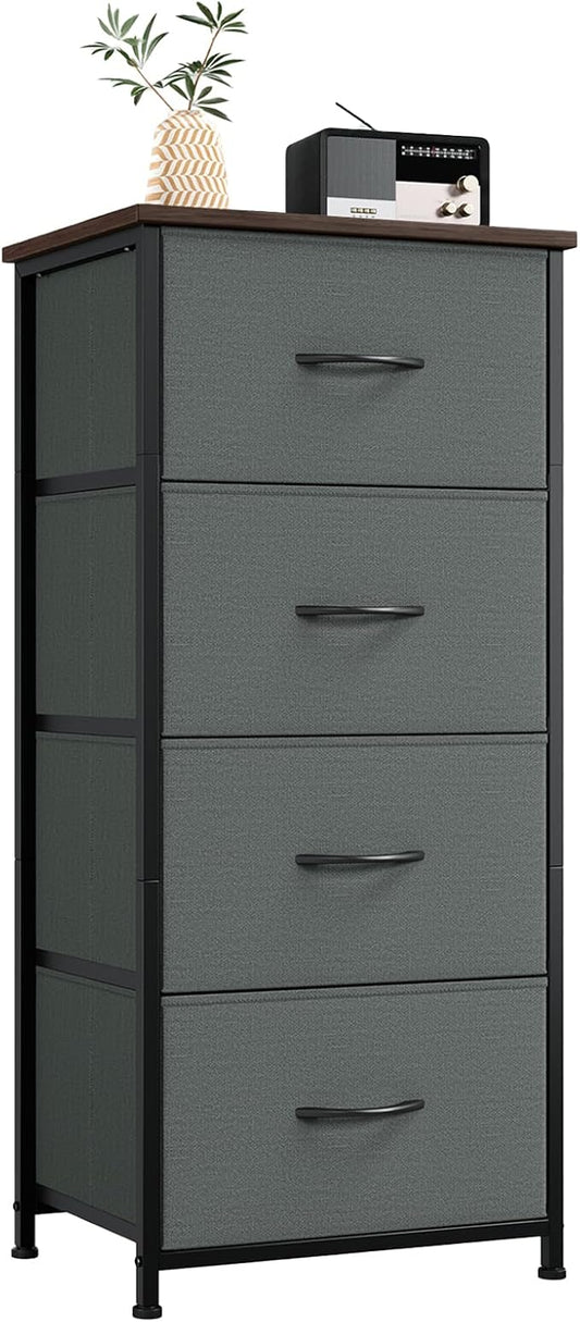 Somdot Dresser for Bedroom with 4 Drawers, Storage Organizer Chest of Drawers with Removable Fabric Bins for Closet Bedside Living Room Laundry Entryway Hallway, Charcoal Grey