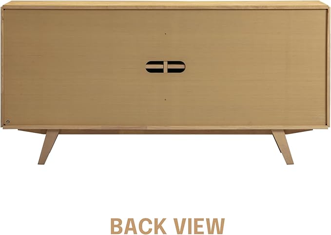 NTC Sapa Mid-Century Modern Solid Wood Sideboard – 4-Door Accent Buffet Cabinet with Carved Geometric Fronts, for Living Room, or Entryway, Effortless Assembly, Sand