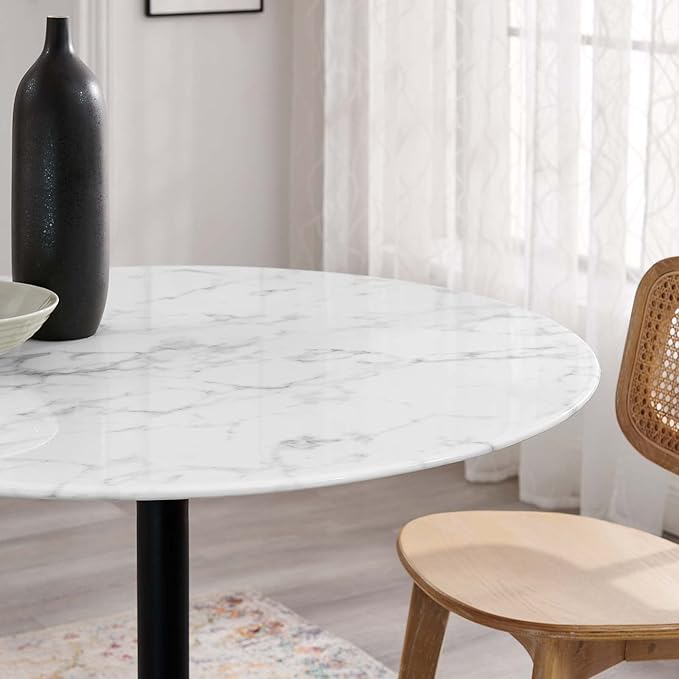 Modway Lippa Mid-Century Modern 40" Round Artificial Marble Dining Table in Black White