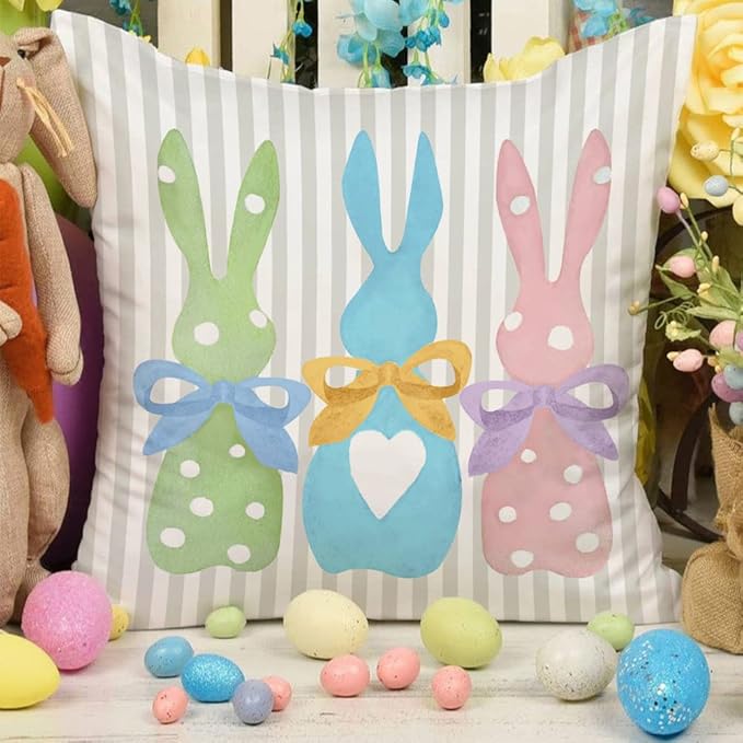 GEEORY Happy Easter Throw Pillow Covers 16x16 Set of 4 Bunny He is Risen Cross Eggs Spring Home Decor for Couch G261-16