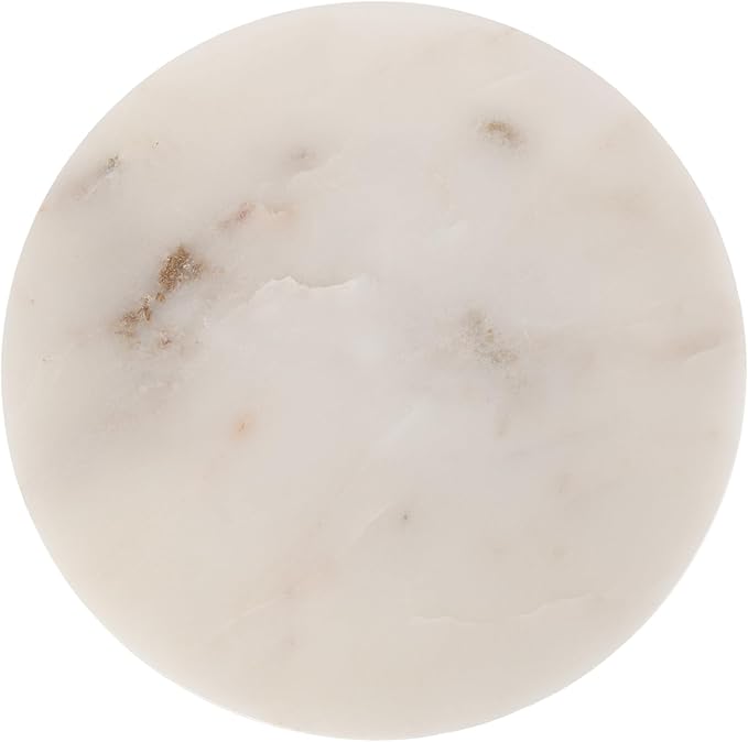 Kate and Laurel Wegner Transitional Wood and Marble Round Drink Table; 8 x 8 x 23; White Marble and Light Natural Wood; Modern Pedestal Table for Use as Indoor Plant Stand or Decorative Mini Table