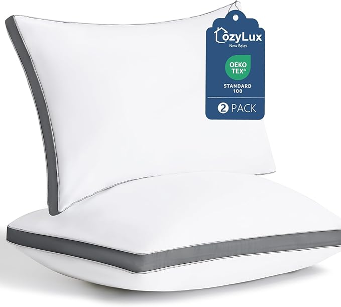CozyLux Pillows King Size Set of 2, Soft Supportive 3D Down Alternative Bed Pillow for Sleeping 2 Pack Dark Grey, Luxury Hotel Quality Gusseted Bedding Pillows for Back, Stomach or Side Sleepers 18x34
