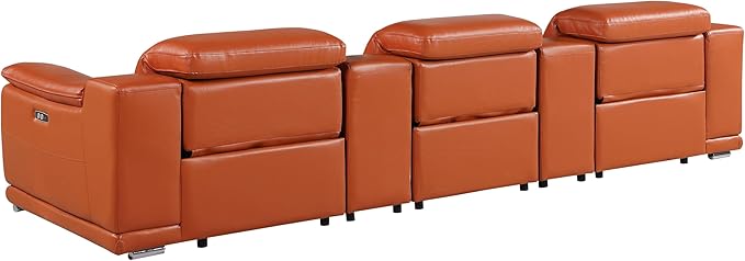 BlackJack Furniture Venice Top Grain Italian Leather Power Recline 5 Piece Sofa - 134" Theater Seating Modern Couch for Living Room Apartment Lounge Home with Adjustable Headrests & USB Port, Camel
