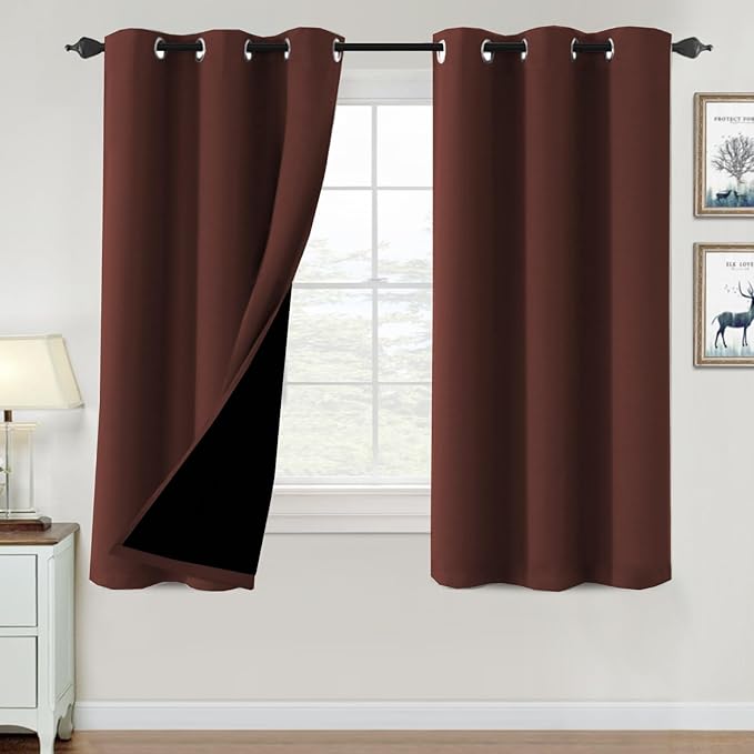 H.VERSAILTEX 100% Blackout Curtains for Bedroom Thermal Insulated Blackout Curtains Heat and Full Light Blocking Curtains for Living Room with Black Liner 2 Panels Set, 42 x 63 Inch, Rust