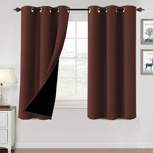 H.VERSAILTEX 100% Blackout Curtains for Bedroom Thermal Insulated Blackout Curtains Heat and Full Light Blocking Curtains for Living Room with Black Liner 2 Panels Set, 42 x 63 Inch, Rust