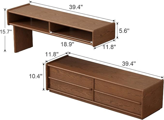 Solid Wood TV Stand for TVs up to 65 Inch，extendable tv Stand with Storage and Shelf for Living Room, Bedroom, Offic,Entertainment Center (Walnut)