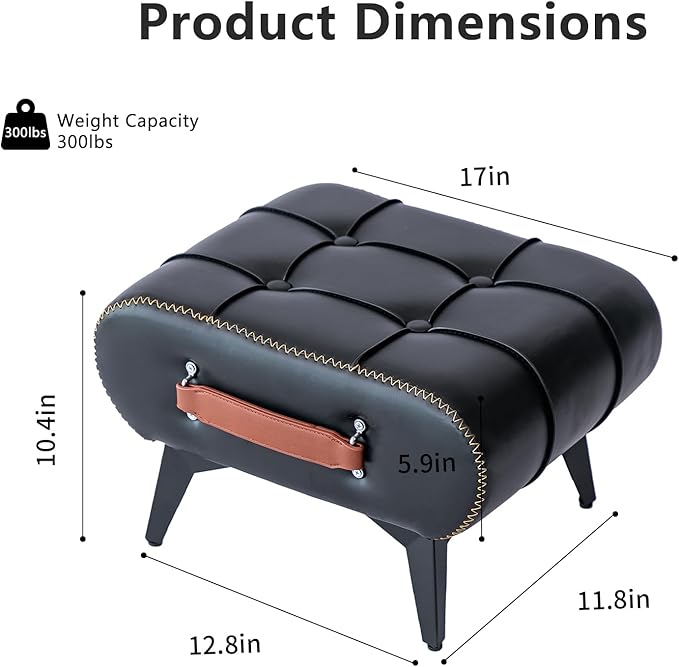 Small Footstool Ottoman - Stylish and Functional Faux Leather Footrest for Extra Seating in Living Room, Entryway, or Office