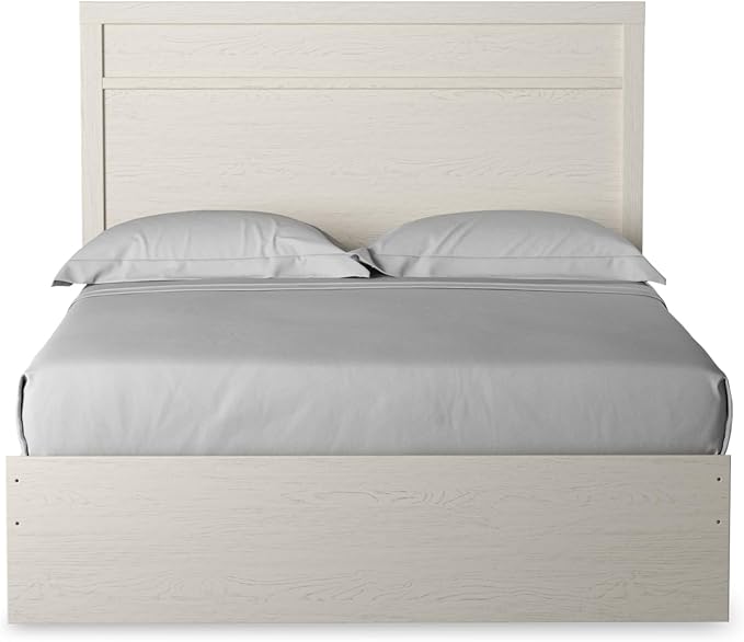Signature Design by Ashley Stelsie Vintage Queen Panel Bed with Metal Slats, Foundation or Box Spring Needed, White