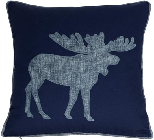 Navy Cotton Pillow Covers Decorative Moose Pillow Case for Sofa Cushions Covers 18x18 Inches (Navy)