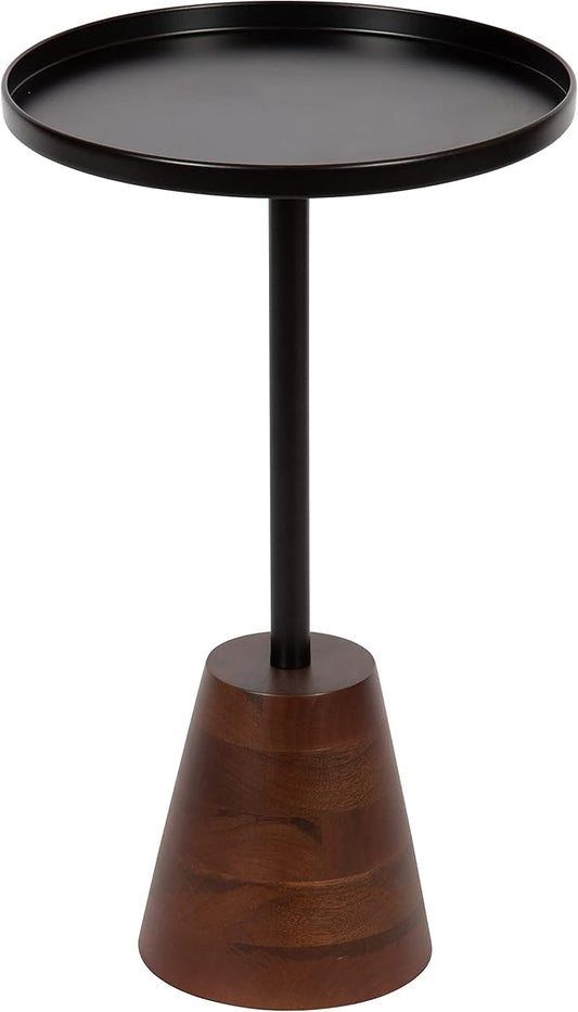 Kate and Laurel Tira Round Side Table, 14 x 14 x 24, Walnut Brown Wood and Black, Decorative Pedestal Style End Table for Use as a Bedroom Nighstand or Living Room Accent