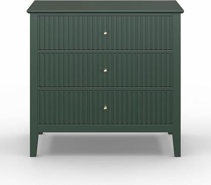 Large Green 3 Drawer Dresser, Painted 30 Inch Tall Wood Nightstand with Storage, Wide Modern Chest of Drawers with Ball Bearing Slide for Bedroom Hallway Living Room Entryway Office