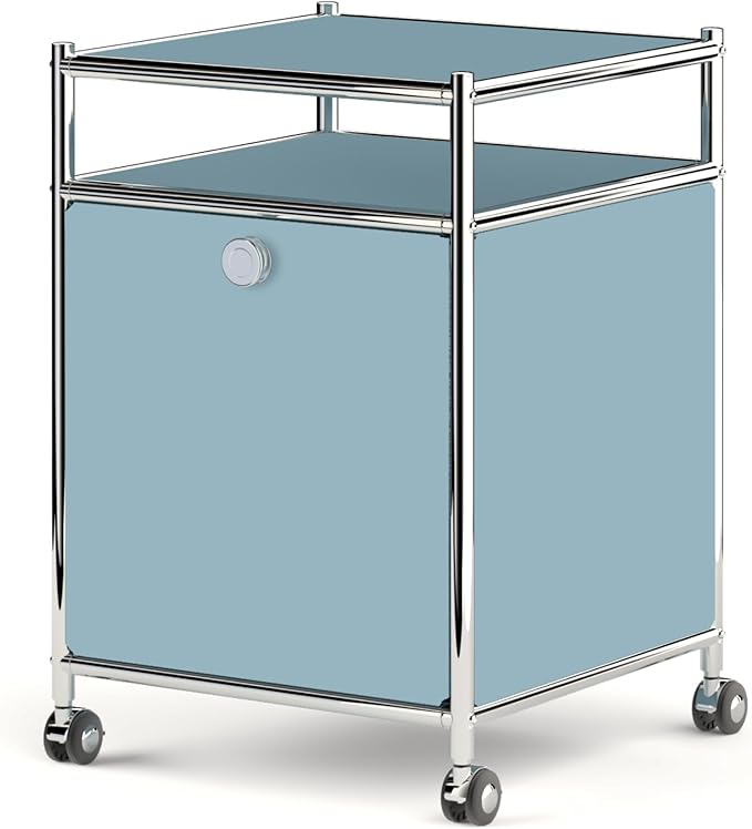 Elegant Matte Storage Cart with 22.8" Height - Perfect Side Table, Night Stand - Large Capacity with Flap Door, Detachable Wheels - Ideal for Home, Office, Bedroom, Kitchen (Blue)