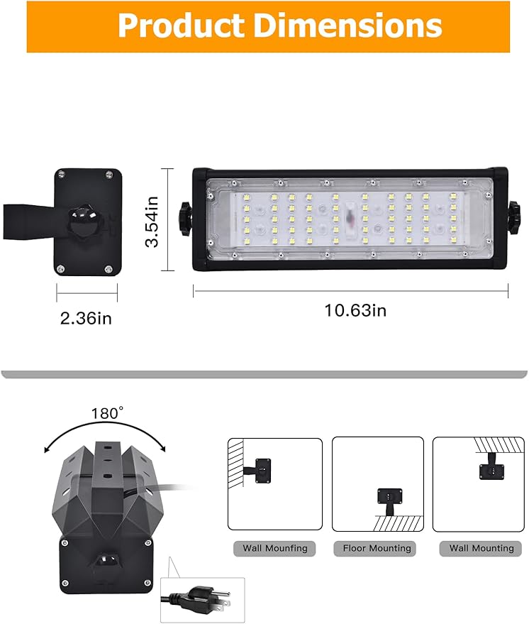 WERISE 50W Flood Light Outdoor IP66 Waterproof, 10000LM 200LM/W Super Bright LED Stadium Lights with Plug, 6000K Daylight White 100-277V Security Lighting for Yard Parking Lot