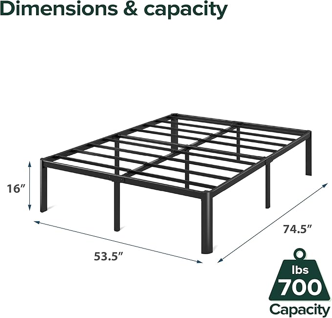Zinus Van 16 Inch Full Metal Platform Bed, Steel Slat Support, No Box Spring Needed, Eco Friendly WonderBox Packaging, Easy Assembly, Black