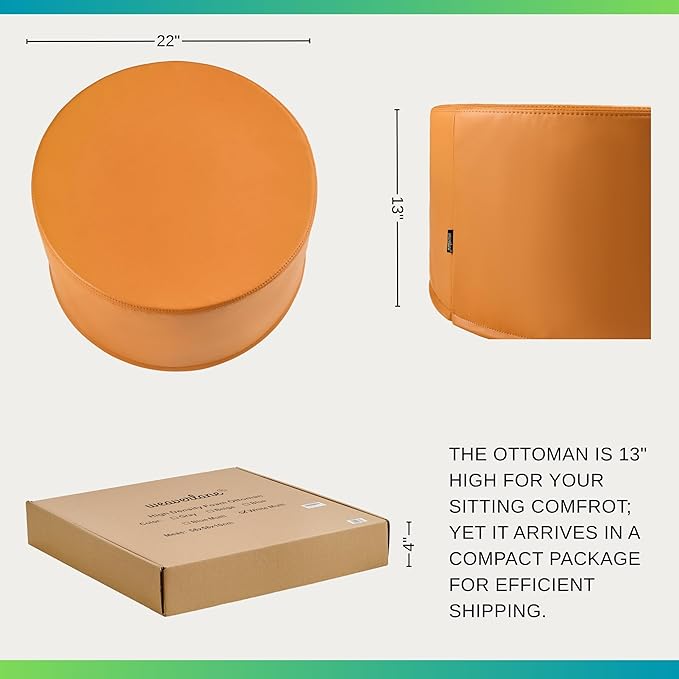 Large 22" Sturdy and Comfortable Ottoman Wipe-Clean Pouf Boho Geometric Design for Kids Toddler Playroom with Foam Filling as Seating Footrest Side Table College Dorm Décor PU Leather (Burnt Orange)