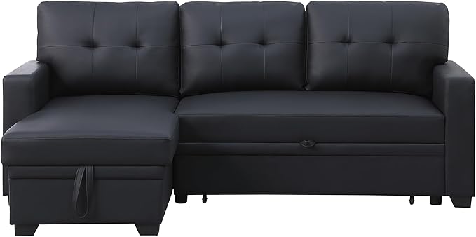 Ball & Cast L-Shape Reversible Sectional Sleeper Sofa Bed 4 in 1 Pull Out Couch with Storage Chaise & Removable Back Cushions,Convertible Sleeper Corner Couch Pull-Out Sofa Bed for Living Room,Office