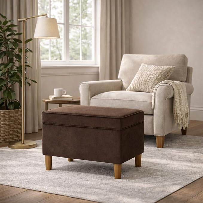 Spatial Order Home Decor | Dinah Collection Modern Storage Ottoman | Ottoman with Storage for Living Room & Bedroom(Chocolate Brown Velvet)