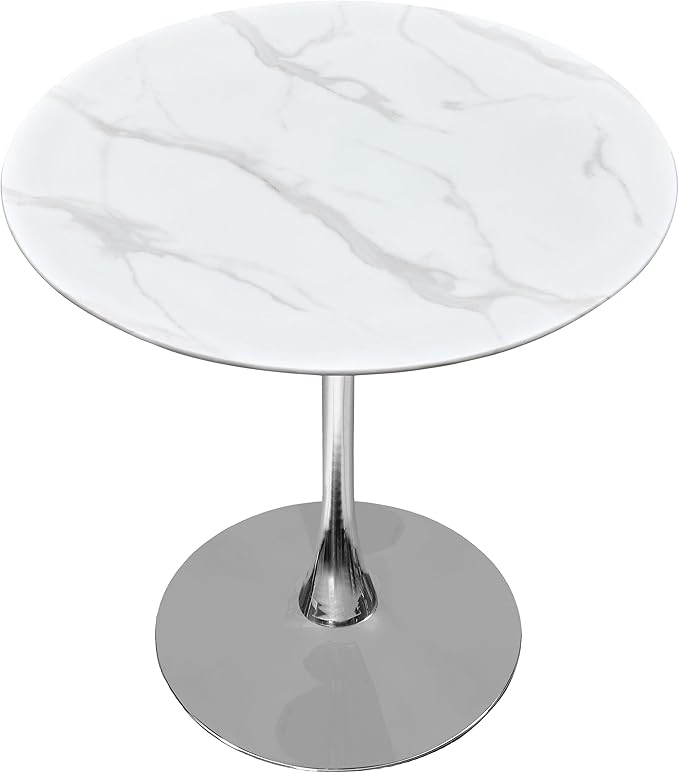 Meridian Furniture 927-T Holly Collection Modern | Contemporary Counter Height Table,10MM Thick Glass with Marble Veneer, 36" Round Faux Marble, Rich Chrome Base, 36" W x 36" D x 36" H, Chrome